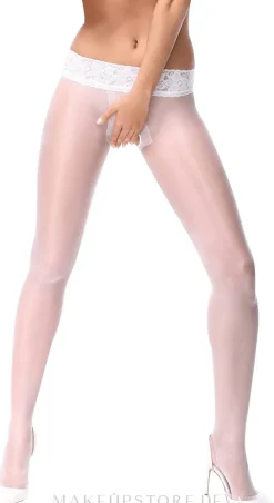 Strumpfhose mit offenem Schlitz und Silikongürtel weiß