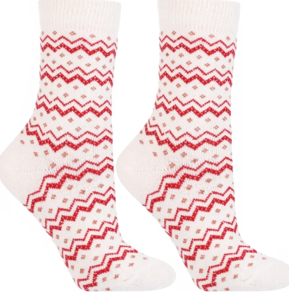 Warme Socken, CSL300-094, weiß mit rotem Muster