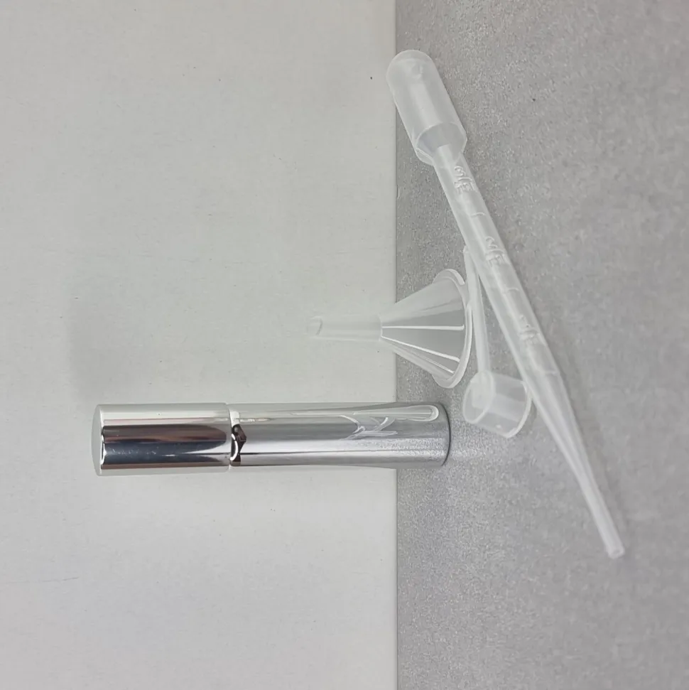 Zerstäuber für Parfüm mit Pipette und Trichter, 10 ml, silber