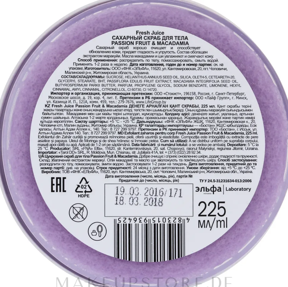 Zuckerpeeling für den Körper Passionsfrucht & Macadamia