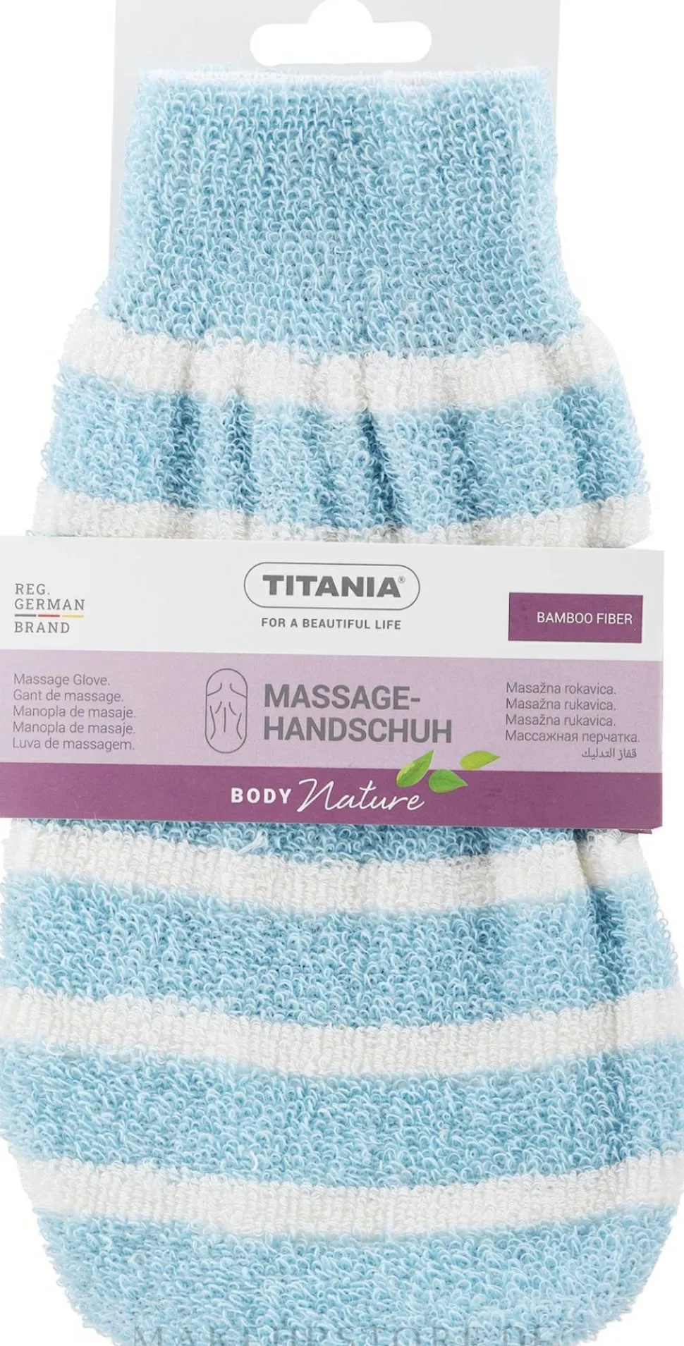 Zweifarbiger Massagehandschuh blau mit weißen Streifen